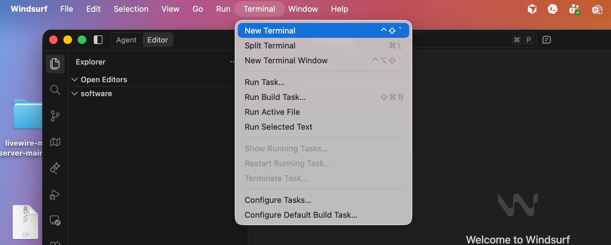 How to open terminal in windsurf