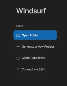 open a folder in windsurf